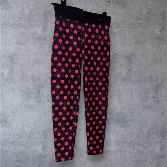 Nike Polka Dot Leggings - Black and Pink size large - Picture 1 of 3